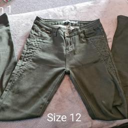 *SALE* Everything £3 Each:

1) Kharki/Green soft touch Jeans - 12
2) Select Kharki Skinny Jeans - Size 12
3) Jane Norman Skinny Jeans - Size 10
4) Sold
5) Jane Norman White 3/4 Jeans - 10

Collect from NG4 or weekdays daytime from NG1 Notts city centre. Can post for additional postage.

I can provide more photos of the item