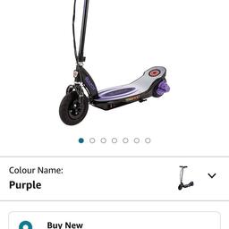 Razor E100 Electric Scooter
Purple, Black & Silver
Like New - Only ridden once due to my daughter not wanting to use it.
Max weight limit 54kg
Speed lever
Front brake
RRP on Amazon £189.99