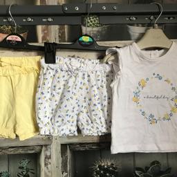 THIS IS FOR A BUNDLE OF REALLY PRETTY CLOTHES

2 X PAIR OF YELLOW SHORTS AND A PAIR OF WHITE FLORAL SHORTS
1 X M&S MATCHING T-SHIRT FOR THE SET

WORN FOR HOLIDAY SO PLENTY OF LIFE IN THEM

PLEASE SEE PHOTO