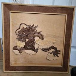 Large carved wooden dragon 3d picture 24 inch by 24 inch