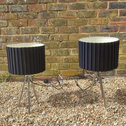Beautiful stylish chrome tripod base lamps with unusual pleated black shades

Lead has switch for ease of use

Would look stunning in any room

Smoke free pet free home
Collection only Chelwood Gate
Please see my other items