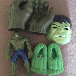 Incredible Hulk toy set. 
Mask, slippers, smash fists and figure. 
Good condition. 

Collection only.