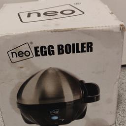 Here I have this New Neo egg boiler which plugs in the mains & has instructions.
You can boil 7 eggs at the same time, poach 4 eggs or steam food. The box it's in has some marks but the boiler has never been taken out. Collection preferred from Dagenham or I can post it at your expense. 
NO SHPOCK WALLET thanks.