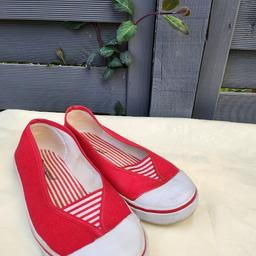 Red & White Striped Canvas Pumps. Size 3 by Primark (Atmosphere) Worn a few times so a few scuffs but still very good condition and price reflected to suit.