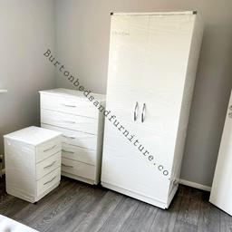 Fully assembled 3 piece sets available in other colours

Measurements: Height: 184cm Width: 76.5cm
Depth: 50cm

Chest Drawer’s Measurements: Height: 102cm Width: 77.5cm Depth: 40.5cm

Bedside Cabinets: Height: 63.5cm Width: 40.5cm Depth: 40.5cm

Delivery available
07708918084