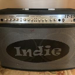Indie IT 150 12AX7 Tube Hybrid Guitar Amplifier Combo with Indie IFS-4 Pedal.

This is VERY loud, it's the loudest Combo I have ever heard. 150 Watts.

If you want to blow away your band mates this is the amp for you.

But also being tube hybrid it has a great range of sounds and tones too.

It has a lean back facility for bedroom or practice use, or for use as a monitor.

See picture 5 for more detail.

Cost me over £350, so grab a bargain.

Collection only due to weight.