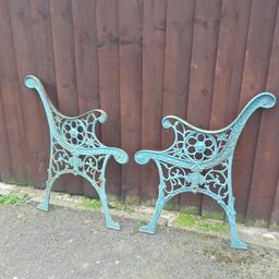 cast iron bench ends,£50a pair,blue cast iron,table ends,1bolt hole broke,£25,black cast iron table,£120 collection only 07971372767