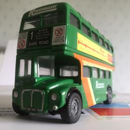 It seems the Routemaster is as popular with model vehicle collectors as it was with passengers and crews.

Many found their way from London Transport to operators throughout the country and this 1:43 scale Corgi model, in the livery of United Counties, is not shy of self-promotion!

OR

collect from Warrington (near Gulliver's World)
(01925) 630418