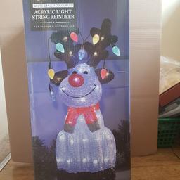 53.5 cm acrylic light string reindeer for indoor/outdoor use. Static with timer, 8h on 16h off. Electric lead cable 10 meters. In box. Never used.