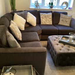 GREY CORNER SOFA. PURCHASED FROM FURNITURE VILLAGE FOR £2500. COMES APART FOR EASY TRANSPORTATION. EXCELLENT CONDITION NO MARKS DISCOLOURATION OR SNAGS. 2 MATCHING SCATTER CUSHIONS. ABSOLUTE BARGAIN £700  O.N.O WELCOME TO VIEW OR MEASURE. PHOTOS DO NOT DO IT JUSTICE.