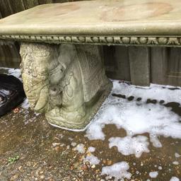 Good condition stone concrete garden bench around 20 years old, comes in 3 pieces, around 125cm long and 50cm deep for collection only.