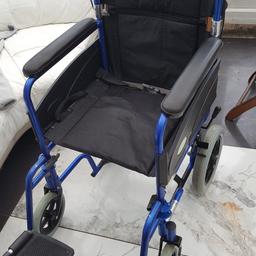 foldable wheelchair in nice condition.its got brakes foot rest and foot brakes and safety belt.its 19 wide inches seat .
