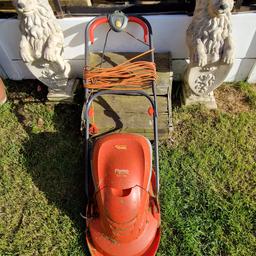 flymo lawn mower good working order onmy selling due to getting a bigger one , i will also thro in a strimmer the plastuc cap is broken on the corner may be an easy fix for someone full working order