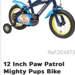 Paw patrol 12 inch bike. 
Comes with stabilisers that can then be removed.
My little one learnt to ride a bike using this and now has a bigger bike, due to outgrowing this one.
Perfect for somebody who wants to start on stabilisers and then moving to riding without. 
RRP £129.99 from Smyths