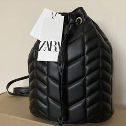 Zara black quilted faux leather two in one backpack and shoulder bag brand new with tags  adjustable straps zip and drawstring fastening