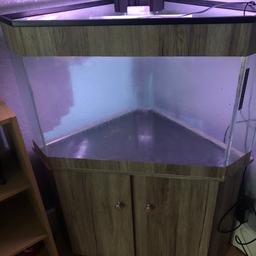 Corner fish tank with cabinet gravel heater pump as gos a lid could do with a new one