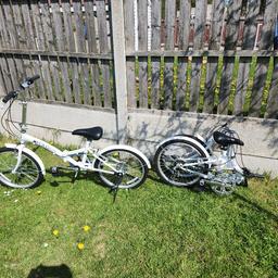 two saxon fold up bikes

6 speed twist gears. 20 inch wheels

easy to fold up and stow away ready for next seasons touring and camping.

one has a little paint come off frame but could be rubbed and touched up easily. very good otherwise with good tyres , chains and gears

collect only from s63 area