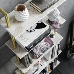 Paulina Industrial 5-Tier Bookcase - Ephesus Marble Effect and Gold - White. Original cost £130.

Dimensions 174cm (H) x 60cm (L) x 30cm (W)