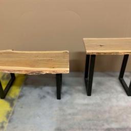 Oak coffee table and matching side table with live edge. Handmande