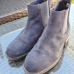 Clarks Blue Suede Size 5 Chelsea Boots Worn Once. 1st 2c Will Buy. See photos for condition, flaws, size and materials. I can offer try before you buy option but if viewing on an auction site viewing STRICTLY prior to end of auction.  If you bid and win it's yours. Cash on collection or post at extra cost which is £4.55 Royal Mail 2nd class. I can offer free local delivery within five miles of my postcode which is LS104NF. Listed on five other sites so it may end abruptly. Don't be disappointed. Any questions please ask and I will answer asap.