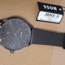 2022 Hugo Boss Analogue Quartz ion plated Watch for Men with Black Leather Strap - 1513977

 New, with tags but no box for this price

 3-hand Quartz Movement with Date Function

 Black Ion Plated Steel Case

Watch Information

Brand Name	BOSS
Model number	1513977
Collection Reason
Item Shape	Round
Dial Window Material Type	Mineral Glass
Display Type	Analog
Clasp Type	Tongue buckle
Case Material	Stainless Steel
Case Diameter	43 millimetres
Case Thickness	10 millimetres
Band Material	Leather
Band size	Mens Standard
Band Width	22 millimetres
Band Colour	Black
Dial Colour	Black sunray
Bezel Material	Stainless Steel
Bezel Function	Stationary
Calendar	Date
Special Features	Water Resistant 50m
Weight	53 Grams
Movement	Analog quartz
Hours makers Batons

Product Dimensions ‏ : ‎ 4.3 x 2.2 x 0.9 cm; 53 Grams
Date First Available ‏ : ‎ 1 Nov. 2022
Manufacturer ‏ : ‎ Movado Group Sarl