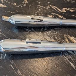 a pair of British Customs Sleeper Pro Silencers in excellent condition made from 304 grade Stainless Steel. These Silencers are 'bolt on' to Bonneville, my bike is 2018 but check Makers website for all other years and amazing reviews. These pipes improve mpg and bhp and Sound. They are currently reduced from buy new at £667 with BCustoms. To Only £145 here in UK