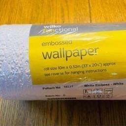 White embossed wallpaper X1 roll. Roll size: 10m x 0.52m. 33’ x 20.5. (Sold as seen-Cash on Collection only-No time wasters-LE6 area)