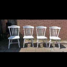 Selling this for someone

Classic country style farmhouse set of 6 dining chairs from 1960's

All in good structure condition , some cosmetic scuffs

Bright white colour

Very very heavy and excellent quality,
NO WOBBLY OR LOOSE JOINTS
Selling all 6 for £250
Pic shows 4 chairs but there are 6

2 chairs are still in wood colour. 4 are painted white

Collect hayes ub4
Happy to deliver for little extra

No offers or time wasters please