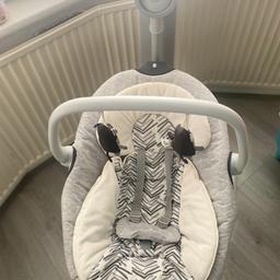 Baby swing and rocker/bouncer 
Vibrates so feels like your in a car
Music and white noise 
Swings forward and backwards and side to side. The seat comes of so can carry to another room or use it as a bouncer.
Hardly used in great condition