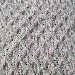 New hand-knitted by myself babies blanket in yummy yarn lovely and soft colour cream pink grey and mint green length 25.5 ins width 22.5 ins excellent condition