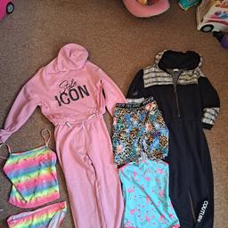 girls pink riverisland tracksuit aged 9-10 great condition apart from small mark on the knee (see pic)
girls black river island jumpsuit size 9-10
girls river island cycling shorts aged 9-10
primark unicorn bikini aged 9-10
George flamingo swimming costume aged 9-10

comes from a smoke/pet free home
can deliver locally