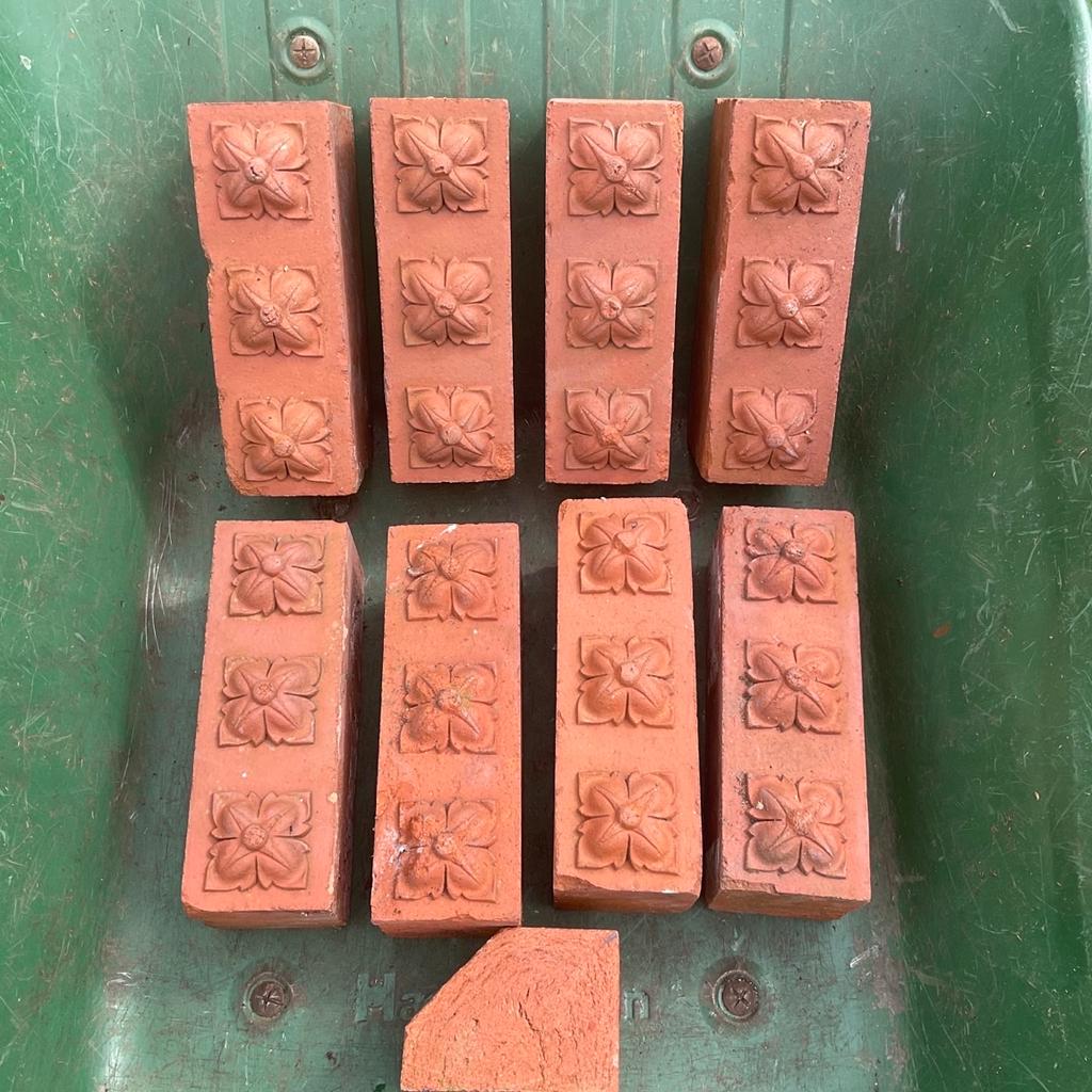 There are 8 Accrington decorative bricks which are over 100 years old.
They are very rare and are in very good condition.