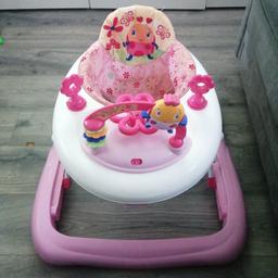 Pink girls baby walker 2 adjustable levels and remove less music toy removal chair cover good condition only use for 4 weeks