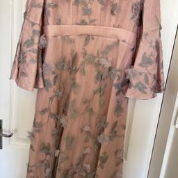 Long pink dress with grey embroidery. This dress would make a nice party dress, prom dress or even a bridesmaid dress. 
Paid £150 open to offers.
delivery options available, depending on where it needs to be delivered there will be a charge.