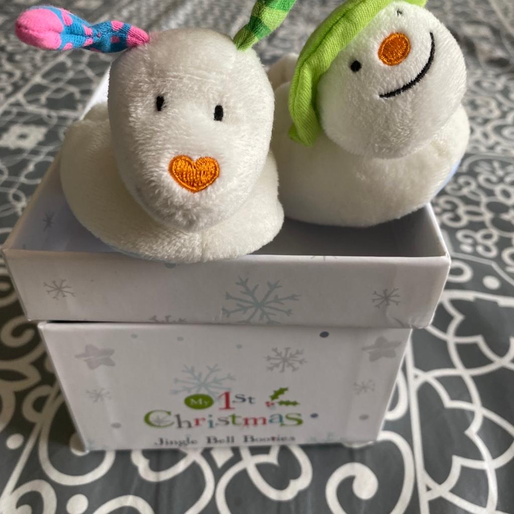 Baby’s First Christmas Jingle Bell Booties - The Snowman and The Snow Dog.