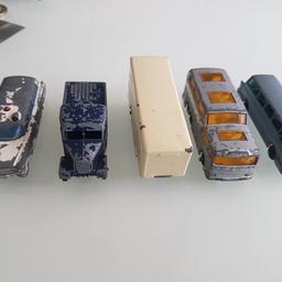 4 Vintage Matchbox Vehicles and 1 Trailer in played with condition .