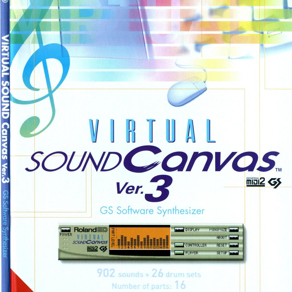 Roland Virtual Sound Canvas ver. 3 is a software synthesizer, distributed by EDIROL, that lets you play music files using only your computer!

NO EXTERNAL MIDI SOUND DEVICE IS NEEDED

Compatible with:
- Microsoft Windows 95 / 98 / NT 4.0 / Windows 2000
- Mac OS System 7.6 or later

NO CD included! The software will be provided as digital shipment
After purchasing, you will receive a link to download the software