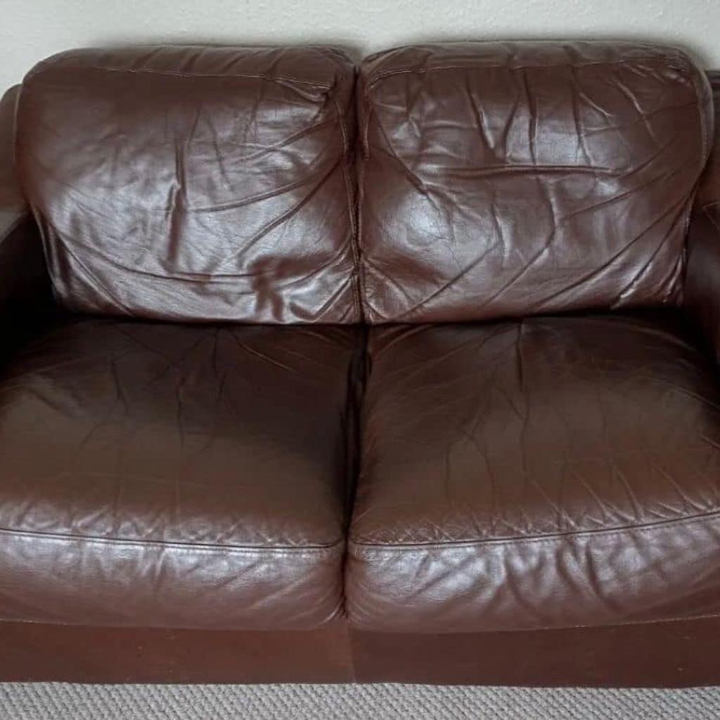 SECOND HAND 2 SEATER BROWN LEATHER SOFA in S62 Parkgate for £75.00 for