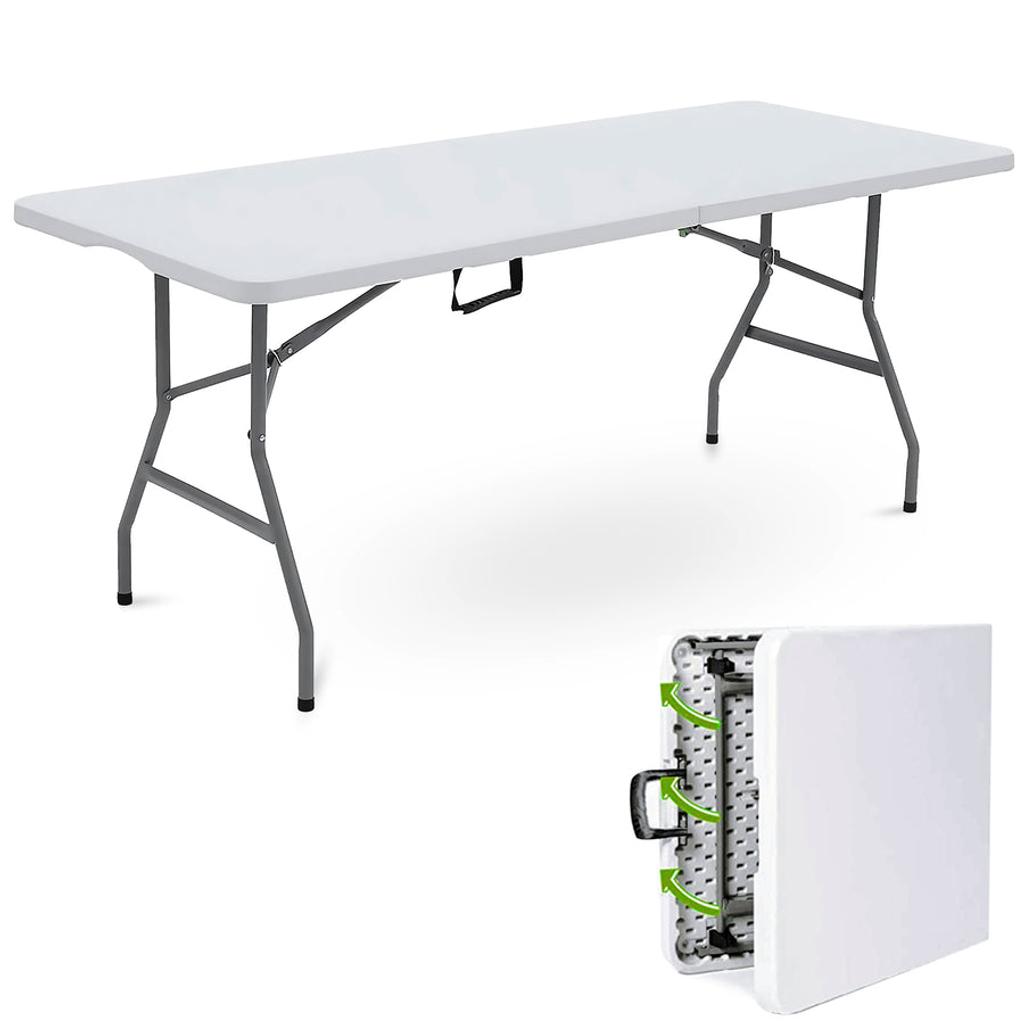 Please note collection is from Unit four gym Phillips Street B6 4pt Aston.
Delivery can be arranged for a small fee depending on your location

Brand new boxed. 6ft Folding Table.
Think of the ways you can use our Folding Multi-Purpose Table in your home. For family and friends get-togethers, celebrations, and parties, it's the ideal extra table to sit at or serve food on, both indoors and outside. Plus, it folds away afterward to save space.

It has a hardwearing HDPE top that’s smart enough as a buffet table at a formal function. The rigid metal legs are powder-coated for extra protection. Plus, the cross-braces make it super sturdy and strong enough to be used as a workshop storage bench and for car boot sales.

Size (W) 180cm (D) 74cm (H) 74cm