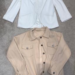 Used
White is miss Selfridge petite size 10 (only worn once) blazer style
Beige is medium size jacket shirt but needs linting as quite bobbly looking