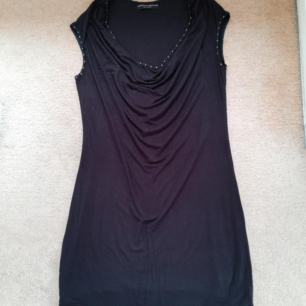 Dorothy perkins black dress with stud detail around neckline and arm holes, size 12