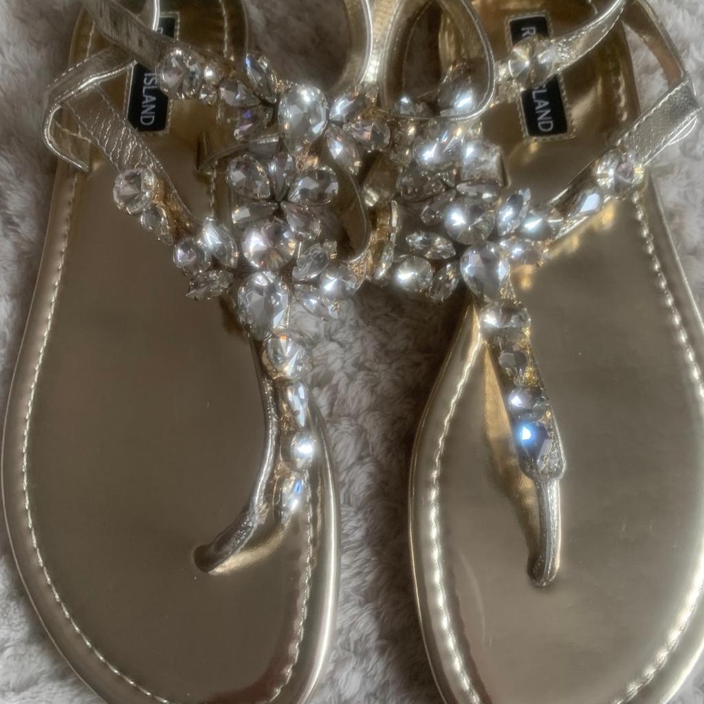 Brand new with tag river island gold diamanté sandals size 5