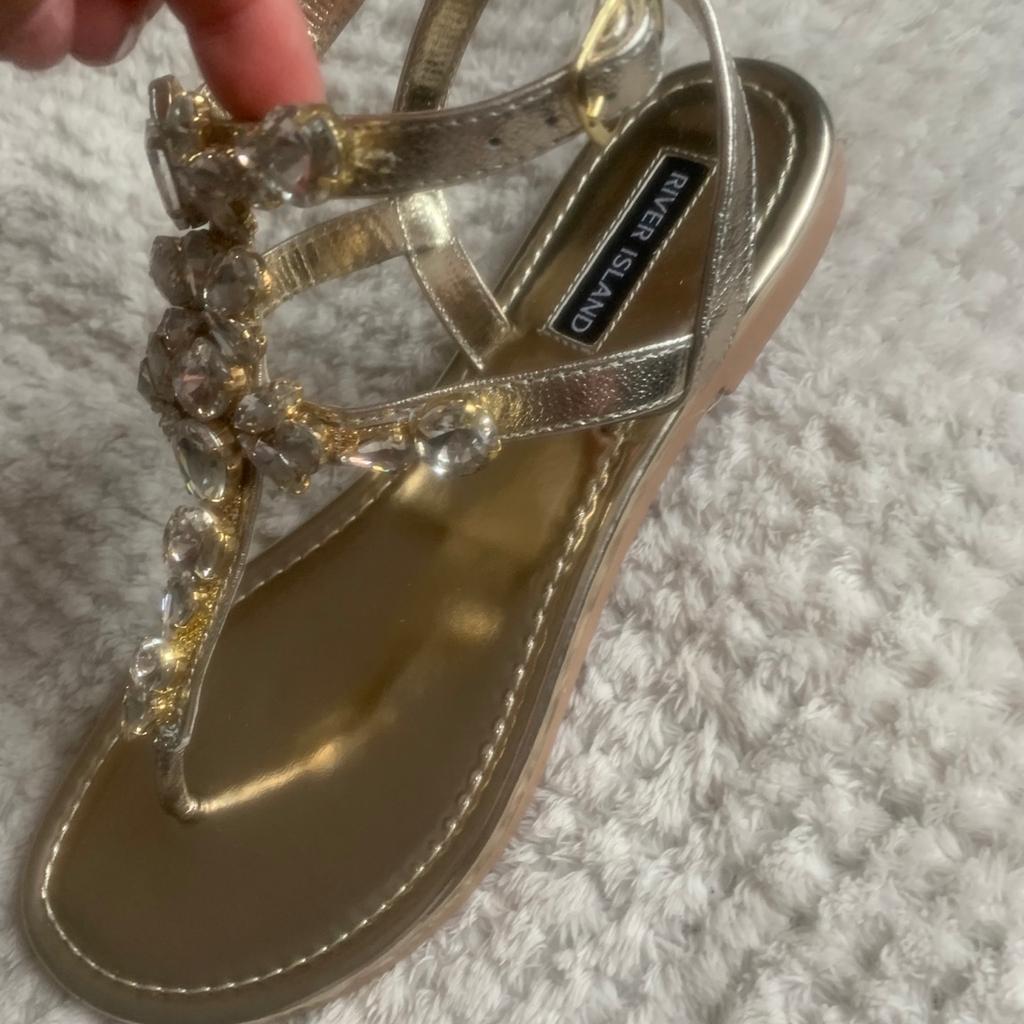 Brand new with tag river island gold diamanté sandals size 5