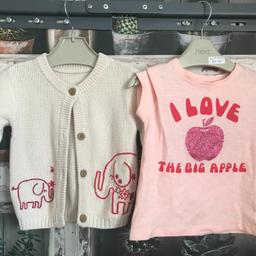 THIS IS FOR A SMALL BUNDLE OF GIRLS CLOTHES

1 X BEIGE CARDIGAN FROM NUTMEG WITH ELEPHANT THEME - WORN A FEW TIMES BUT IN EXCELLENT CONDITION
1 X BRAND NEW - PINK T-SHIRT FROM NEXT WITH NY THEME

PLEASE SEE PHOTO
