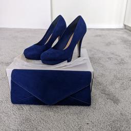 blue suede shoes size 5, 4.5inch heels with matching bag from Dorothy Perkins.