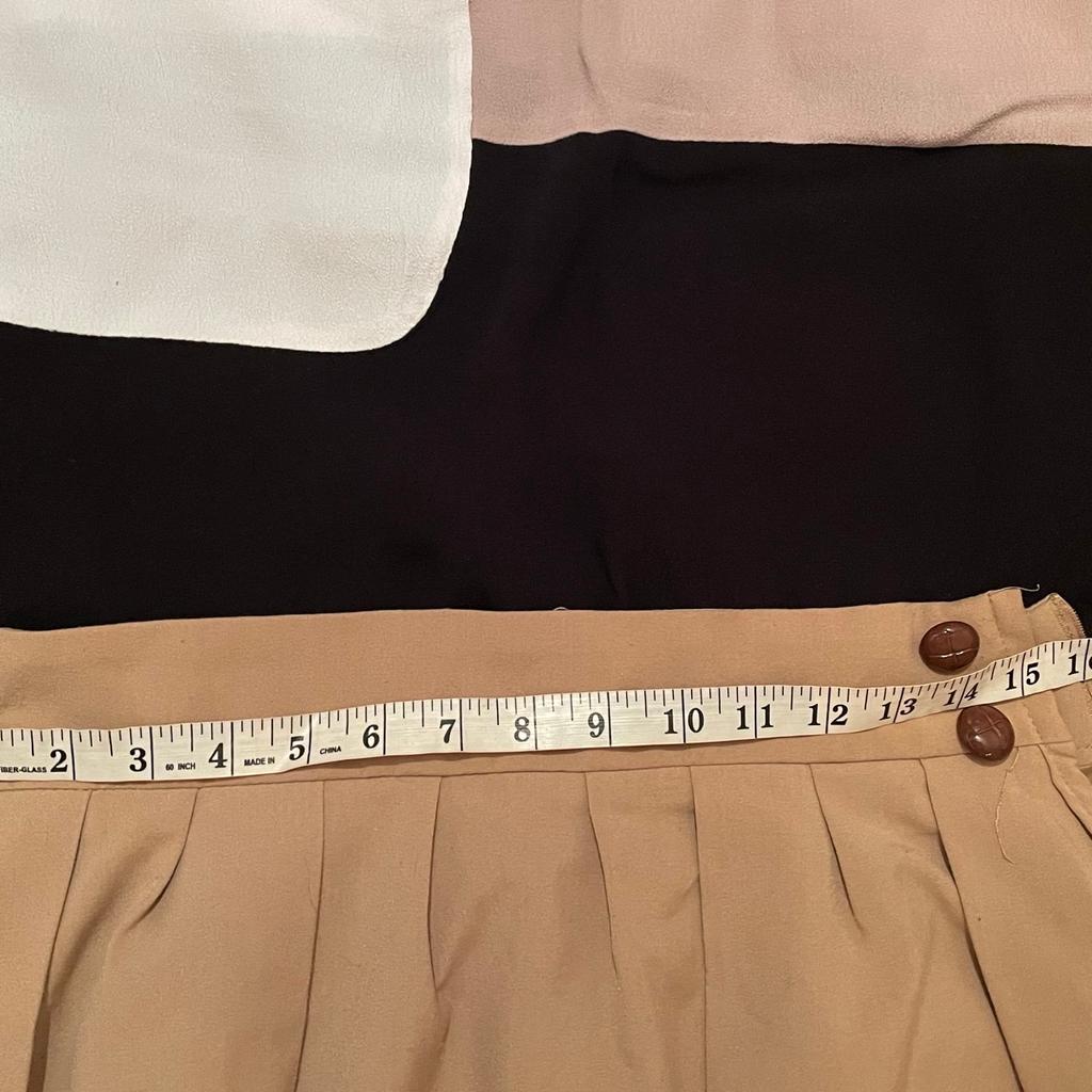 Beige/black/white viscose top-Warehouse and light brown/beige lined skirt - Atmosphere.