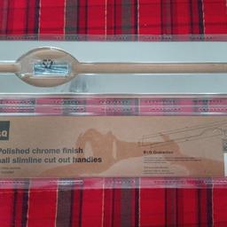 2 polished chrome finish small slimline handles ideal for wardrobe doors.
Unused, packaging has not been opened.