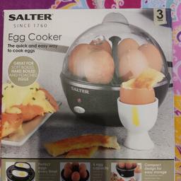 Salter Egg Cooker in original box with all accessories and instructions included. Easy and clean way to boil six eggs or poach two eggs at a time. 

It has just been used a couple of times, so it works perfectly. 

Collection from Archway or Fitzrovia preferable. Can be posted but shipping costs will be paid by the buyer.