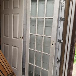 white glass panel door
69 x 196cm
white solid wood door
76 x 197cm
£20 each.
Collection from Slough SL1.
