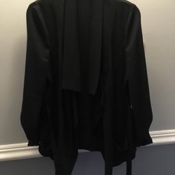 Ladies black jacket/kimono size 8 from Next. Formal wear. No closure.  Front belt. 3/4 sleeves with buttons.